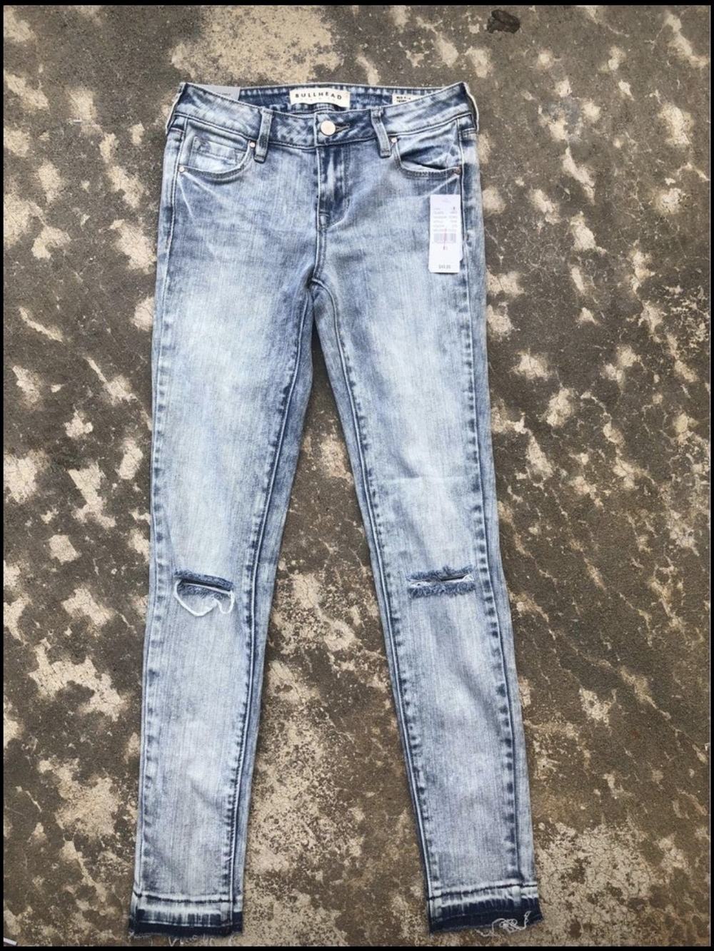 New Women's Bullhead Denim Mid Rise Distressed Light Skinniest Ankle Jeans 00